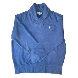 Polo Ralph Lauren Sweater Mens XL Navy Blue LS Shawl Collar Pullover FLAW